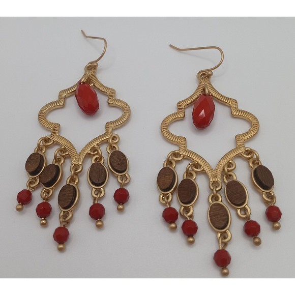 Lia Sophia Cider Gold Tone Dangle Earrings Signed - Picture 7 of 10